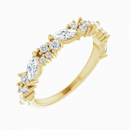 Marquise and Round  Diamond Band Ring, 14k Gold